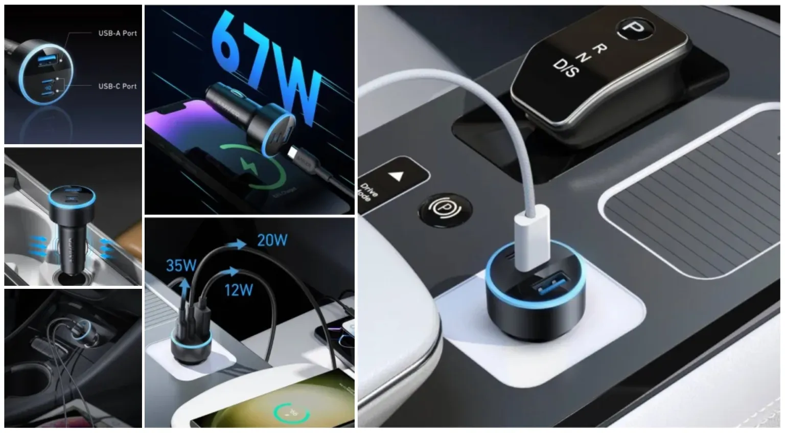 شارژر فندکی 67 وات انکر Anker 335 67W Car Charger A2736