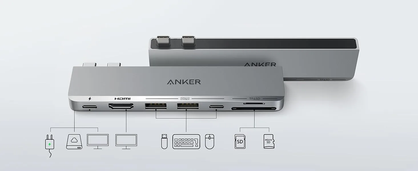 هاب دیتا 7 پورت انکر برای مک بوک Anker 547 USB-C Hub 7-in-2 A8354