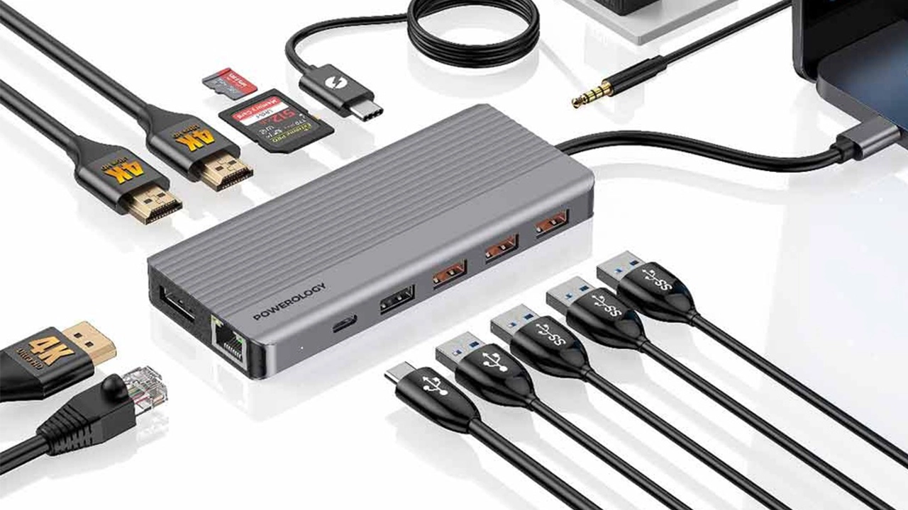 هاب دیتا 13 پورت پاورولوژی Powerology 13-in-1 Slim 4K HDMI USB-C Hub P131HBCGY