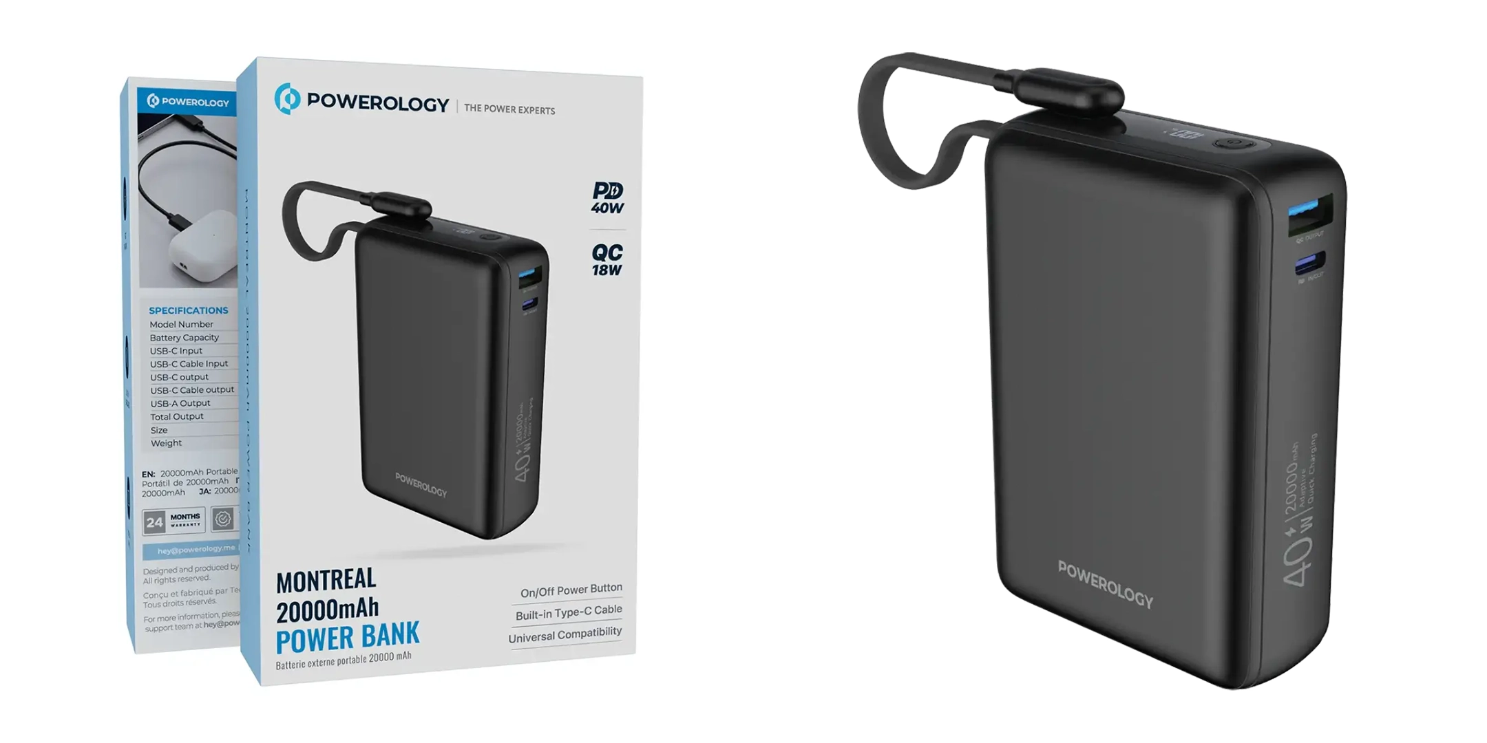 پاوربانک پاورولوژی Powerology Montreal 20000mAh Power Bank PPBAM22BK