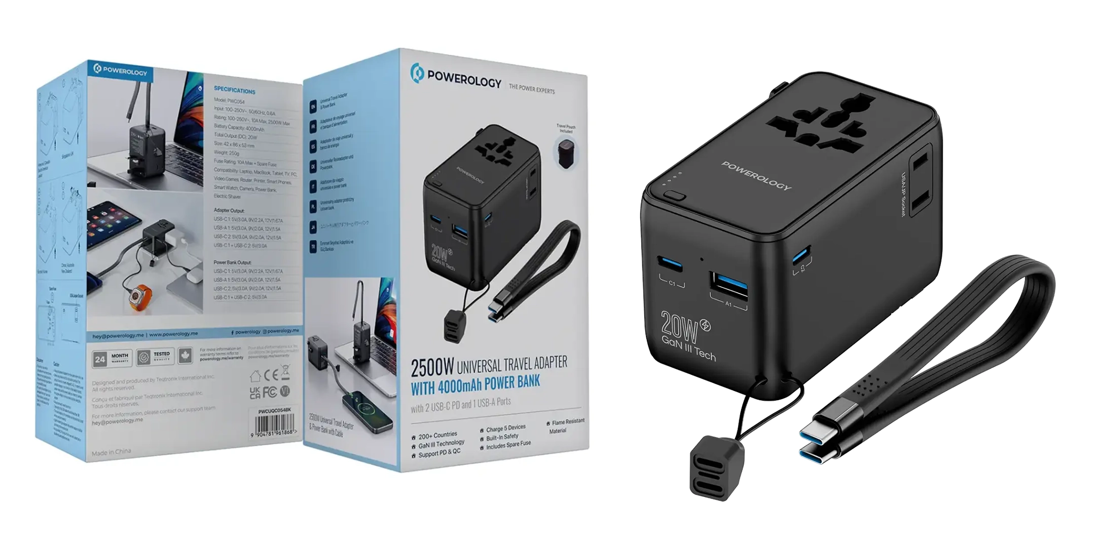 شارژر مسافرتی پاورولوژی Powerology 2500W Universal Travel Adapter PWCUQC054 1 شارژر مسافرتی پاورولوژی Powerology 2500W Universal Travel Adapter PWCUQC054