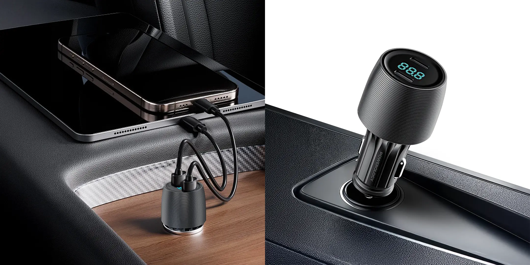 شارژر فندکی پاورولوژی Powerology Velox 66W Dual-Port Car Charger PCCSR021
