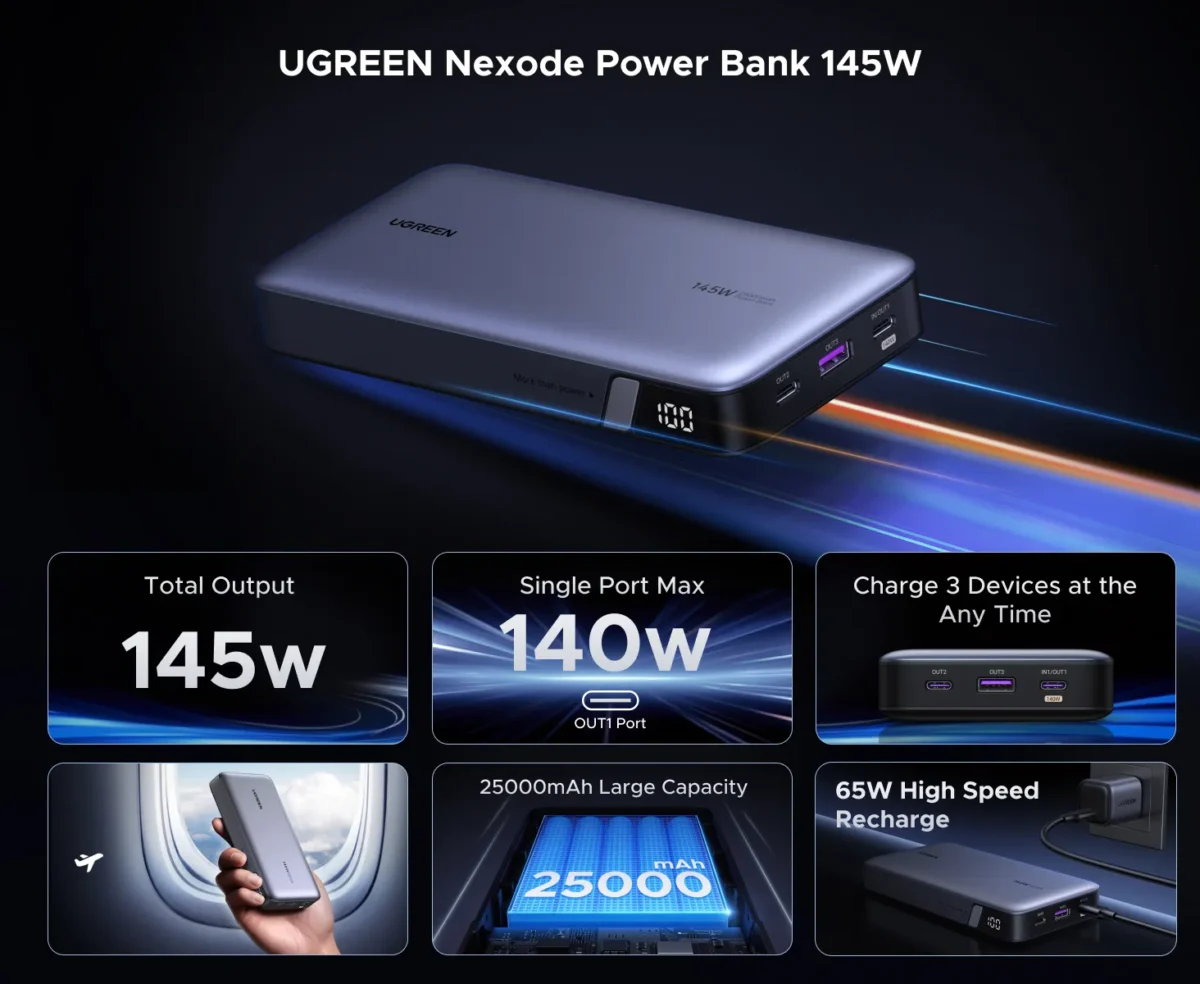 پاوربانک 25000 میلی آمپر یوگرین  UGREEN Nexode 25000mAh 145W PB205 - Image 9